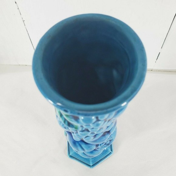 Vintage Inarco Pottery Blue Mood Indigo 8" Bud Vase E 3096 signed gold labels - Picture 6 of 11